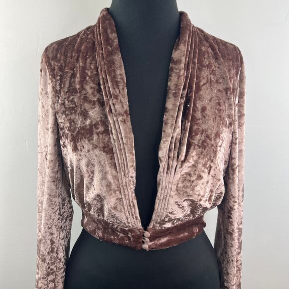 Lovers + Friends Brown Floyd Velvet Top Deep V-Neck Cropped Long Sleeve Size S - Picture 2 of 8